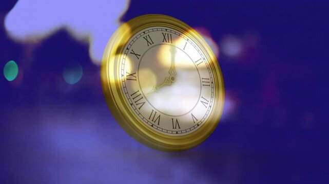 Upon reflection, gold pocket watch rotating second-hand ticking showing time passing amid bokeh