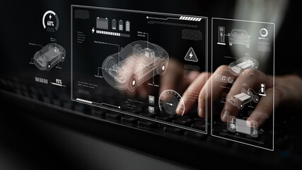 Technical layout of electric vehicle showing battery system, power control, traction motor,...
