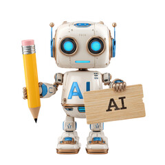 Fototapeta premium Friendly AI Robot with Pencil for Education and Tech Visualization