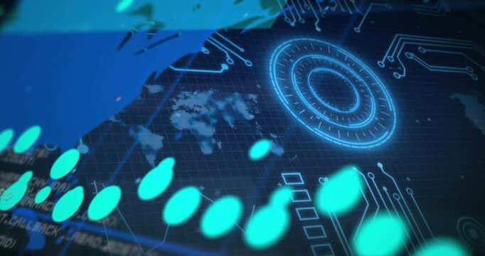 On startup, world grid interface launching nodes, numeric readouts appearing and mapping data flow