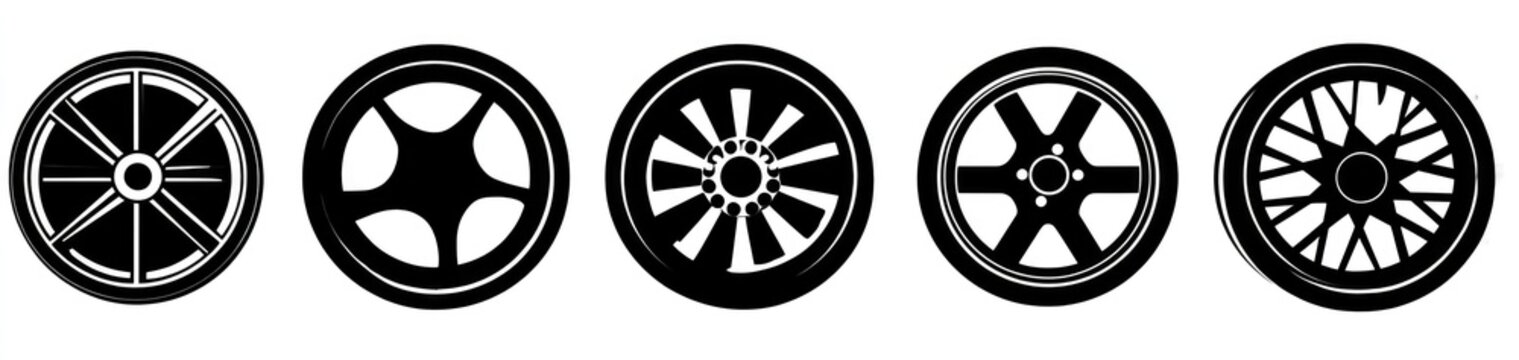 Black and white illustrations of various vehicle wheel designs