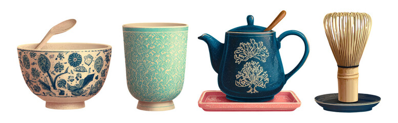 Collection of Isolated Kitchenware Items in Various Colors and Styles