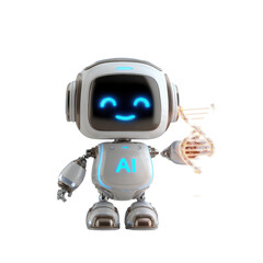 Friendly AI Robot with DNA Spark on Transparent Background