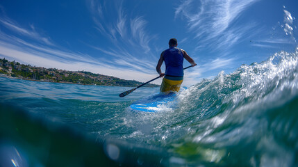 Man Paddleboarding on Ocean Waves
