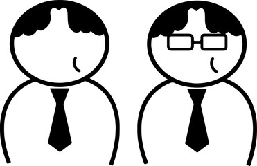 ふくよかなビジネスマンの人物アイコンセット シンプル線画イラスト