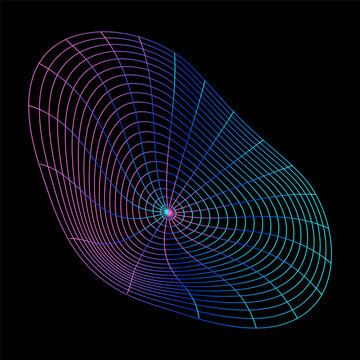 Vibrant Digital Grid Pattern Abstract Geometric Wireframe Shape with Gradient Colors on Black