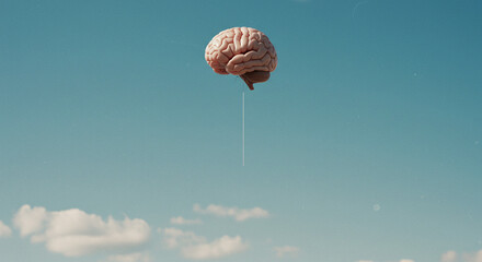 Dreaming Big Thoughts A brain floating in the sky evokes imaginative thinking, mental clarity, and the power of ideas for creative projects