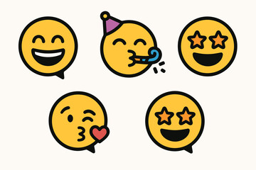 Fototapeta premium Emoji expressions of happiness and celebration on neutral background 