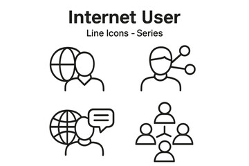 Internet user line icon set. Global communication and social network concepts. User profile, online community, group connection, and worldwide web pictograms for infographic.