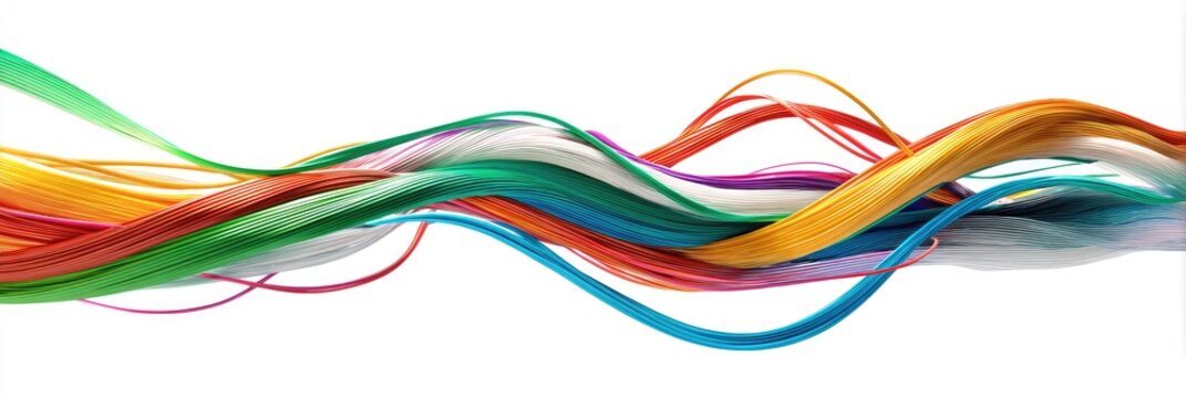 Abstract, flowing, colorful ribbons against a white background. Wavy lines give a sense of movement - Powered by Adobe