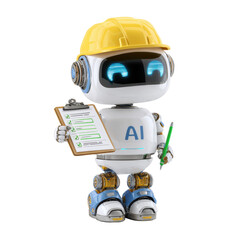 AI Robot with Hard Hat and Clipboard on Transparent Background