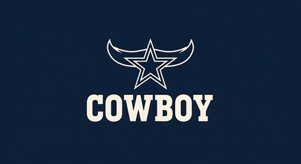 Cowboy themed design featuring a star and horns on a navy blue background graphic