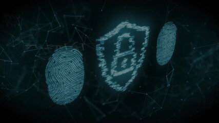 as grid initializing fingerprint scans appearing and pixels forming shield securing authentication - Powered by Adobe