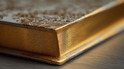 Medium shot of brushed gilded edge on a luxury book page sharp focus on metallic texture with soft blurred background highlighting intricate detail.
