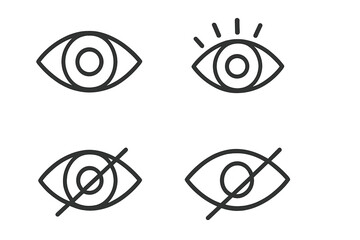 Eye icon set in thin line style. Show, hide, view, visible web buttons. Password visibility toggle. Sensitive content symbol. Vision, looking, privacy, secret vector signs.