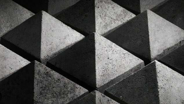 Abstract grayscale pattern of interlocking triangular concrete blocks
