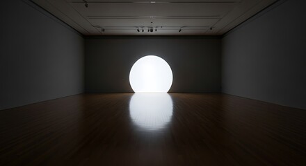 Luminous orb illumination in minimalist gallery room art display