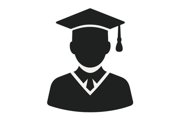 Graduate icon with academic cap. Student silhouette for graduation ceremony. Symbol of education, knowledge, and success. University, college, or high school achievement vector.
