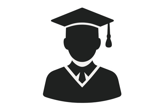 Graduate icon with academic cap. Student silhouette for graduation ceremony. Symbol of education, knowledge, and success. University, college, or high school achievement vector.