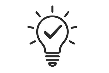 Vector light bulb with checkmark. Metaphor for a great idea, innovation, and successful solutions. Concept of creativity, problem solving, inspiration, and brainstorming.