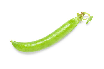 Green pea pod on white background