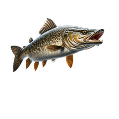 Obraz premium Detailed illustration of a northern pike fish, leaping with open mouth and fins