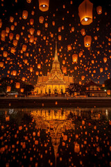 Yi Peng Festival Lanterns with Reflections