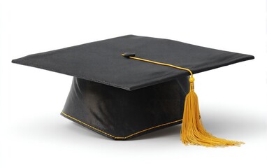 A black square academic cap with gold tassel and trim, isolated on a white background