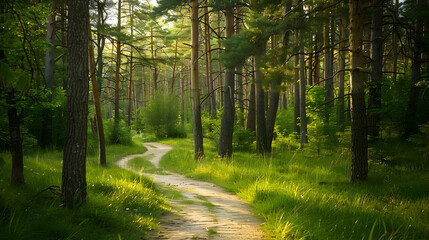 Obraz premium Forest path through tall trees