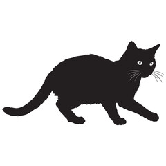 Obraz premium Black cat silhouette walking on white background animal