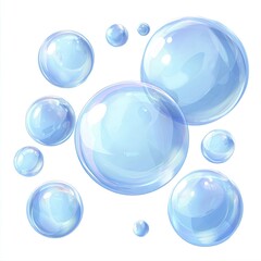 Light blue soap bubbles scattered on white background