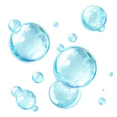 Light blue soap bubbles on white background