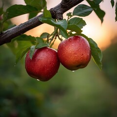 ripe red apples on a branch