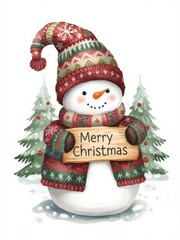 snowman with christmas tree