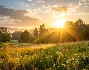 Sunrise over a meadow