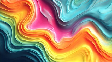 Abstract flowing, colorful design with swirling layers of vibrant hues, resembling liquid or smoke