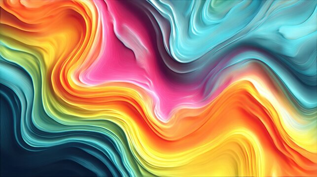 Abstract flowing, colorful design with swirling layers of vibrant hues, resembling liquid or smoke