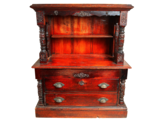 Antique carved wood hutch buffet server cabinet two drawers, Isolated On Transparent Background, Png