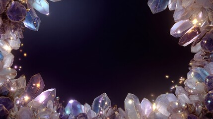 Shiny, crystalline clusters border a dark space with scattered highlights