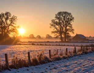 Sunrise over a snowy field