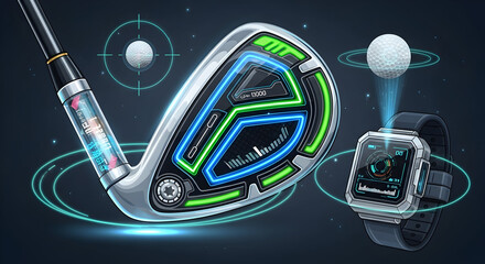 Illustrative Golfing Technology Concept with Club and Smartwatch