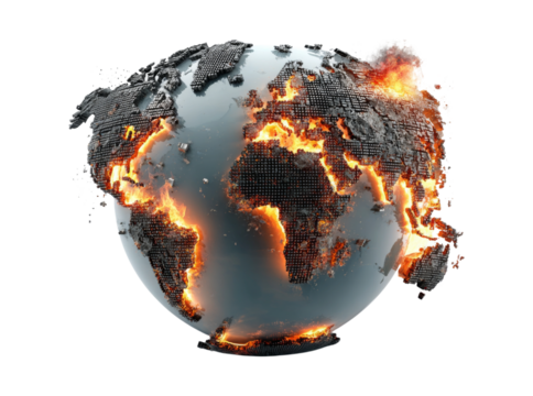 Burning planet earth global warming climate change disaster, Isolated On Transparent Background, Png