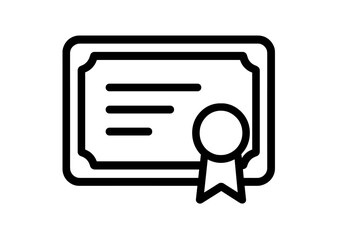 Certificate icon line art. Diploma vector graphic for award, achievement, certification, appreciation, recognition. Document with seal for graduation, degree, license, success.