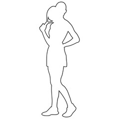 Hand Drawn Woman Playing Padel Tennis. Vector Line Art