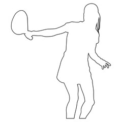 Hand Drawn Woman Playing Padel Tennis. Vector Line Art