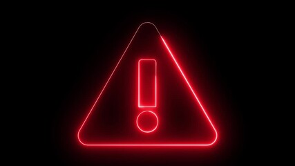 glowing light neon red color warning attention icon animation danger risk hazard alert road warning sign stop error signal emergency problem issue important sign symbol on black background - Powered by Adobe