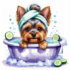 cute yorkshire terrier spa illustration