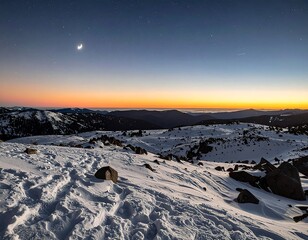 Sunrise over snow-capped mountains