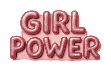 Girl power slogan. 3D metallic lettering. Feminism quote for female empowerment. Realistic pink clay render. Cute bubble typography design for t-shirt print. Vector illustration.