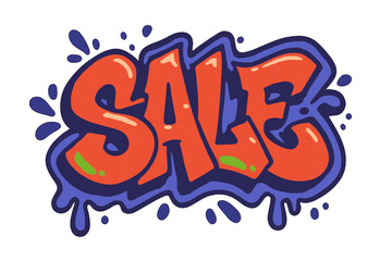 Sale urban graffiti in 90s y2k street art style. Textured hand drawn vector lettering. Cartoon illustration for promotion, discount, advertising. Bubble letters, spray paint.